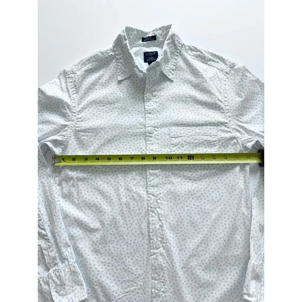 J.Crew Slim Untucked Shirt Mens XS White Blue Floral Flex Washed
